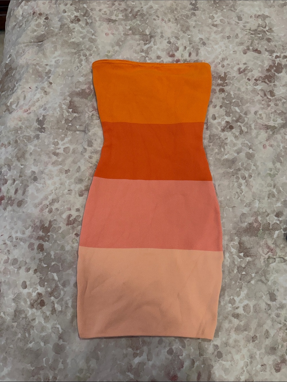 superdown Strapless Colorblock Bodycon Dress in Orange and Pink